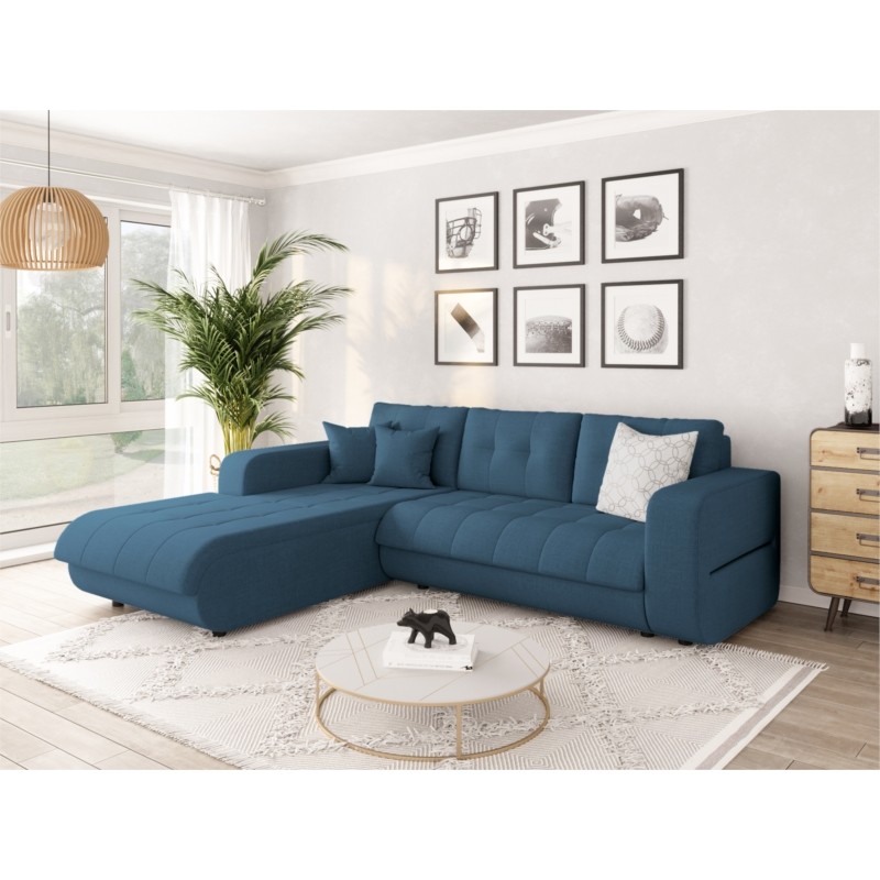 Convertible corner sofa 4 places fabric Left Corner BOND (Petrol blue) - image 56624