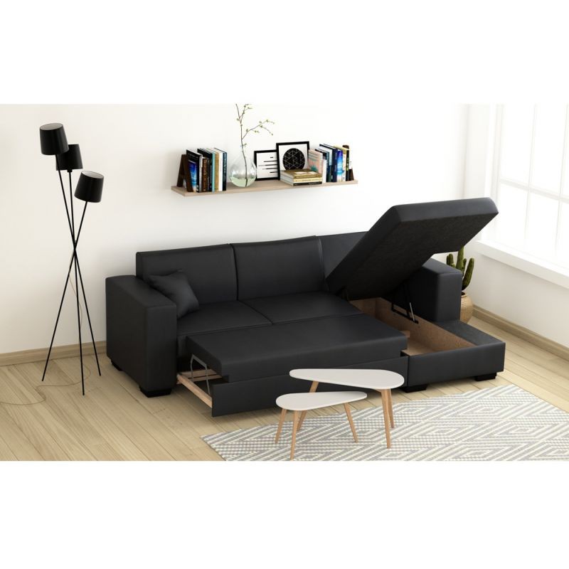 Convertible corner sofa 4 places imitation Right Angle CARIBI (Grey) - image 56652