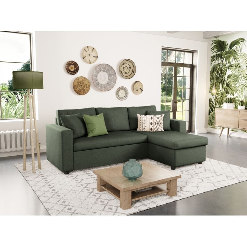 Convertible corner sofa 3 places fabric AMARO (Dark green) - image 56708