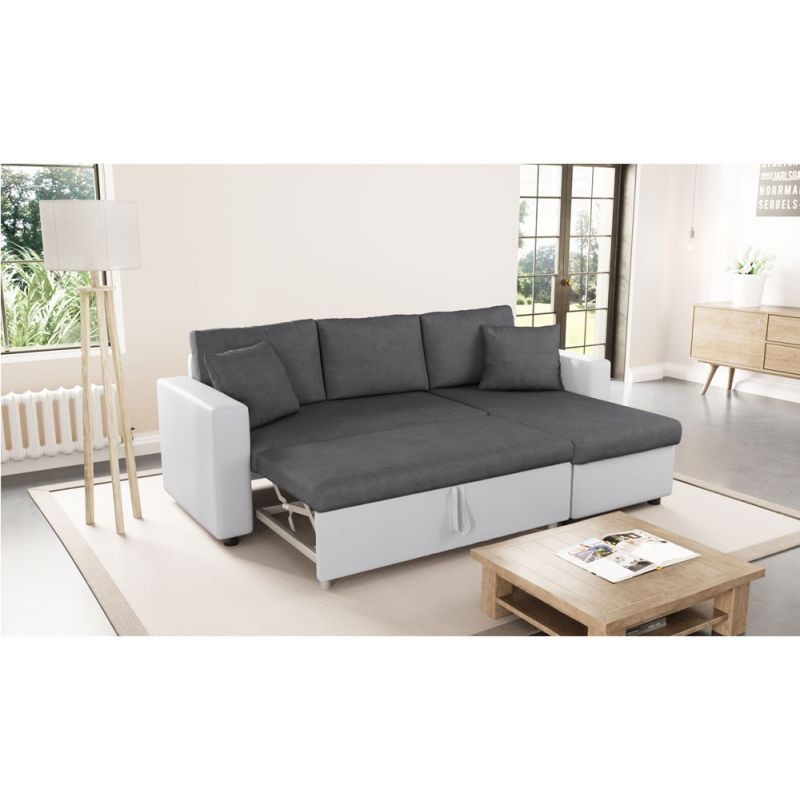 3-seater convertible corner sofa imitation and microfiber AMARO (Grey, white) - image 56717