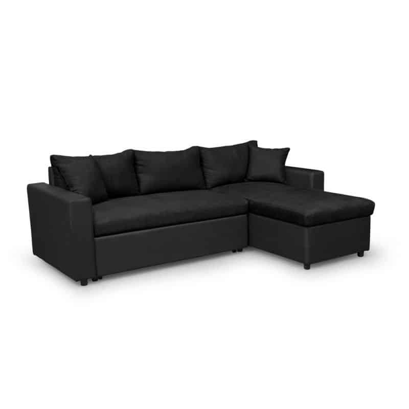 Convertible corner sofa 3 places imitation and microfiber AMARO (Black) - image 56735