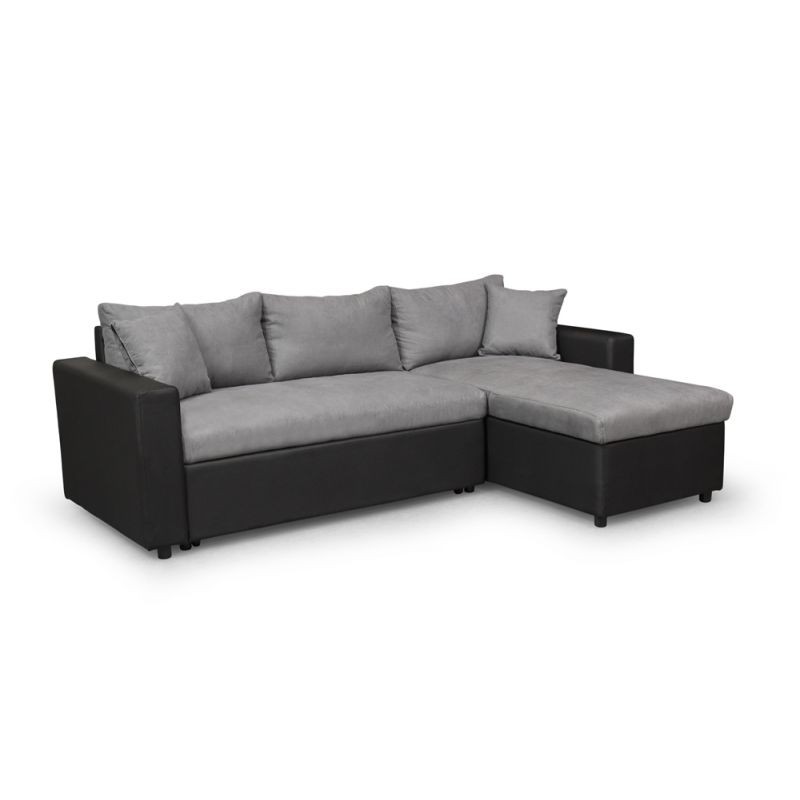 Convertible corner sofa 3 places imitation and microfiber AMARO (Grey, black) - image 56739