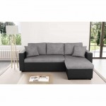 Convertible corner sofa 3 places imitation and microfiber AMARO (Grey, black)