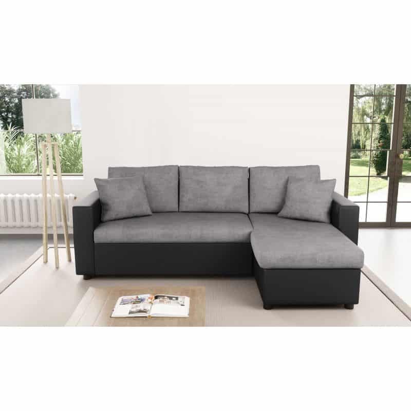 Convertible corner sofa 3 places imitation and microfiber AMARO (Grey, black) - image 56742