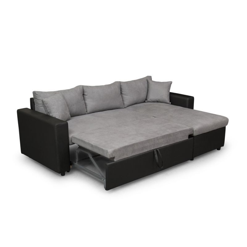 Convertible corner sofa 3 places imitation and microfiber AMARO (Grey, black) - image 56749