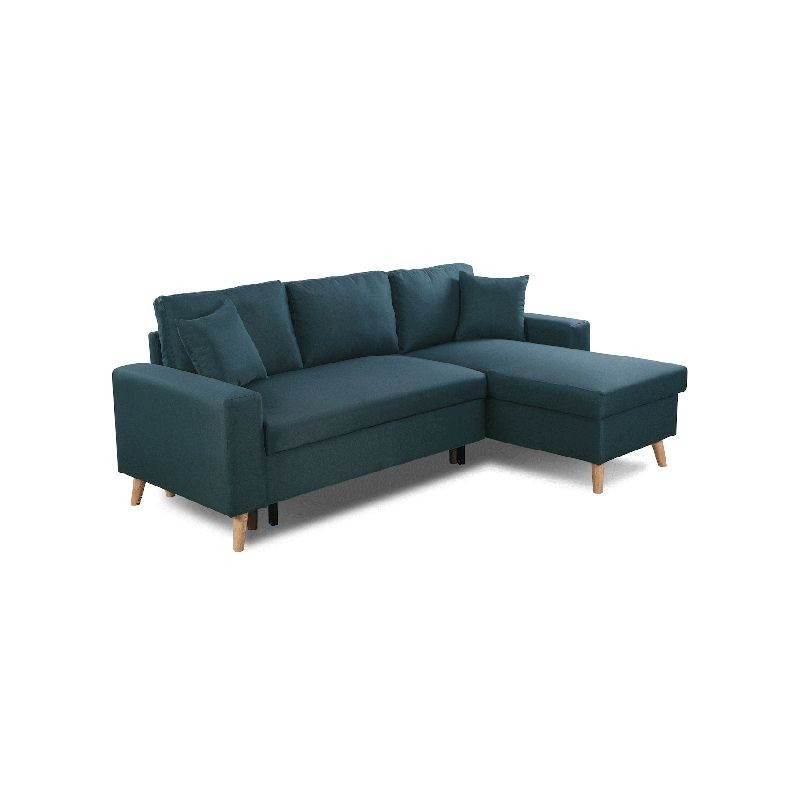 Scandinavian corner sofa convertible 4 places fabric CHOVIN (Petrol blue) - image 56796