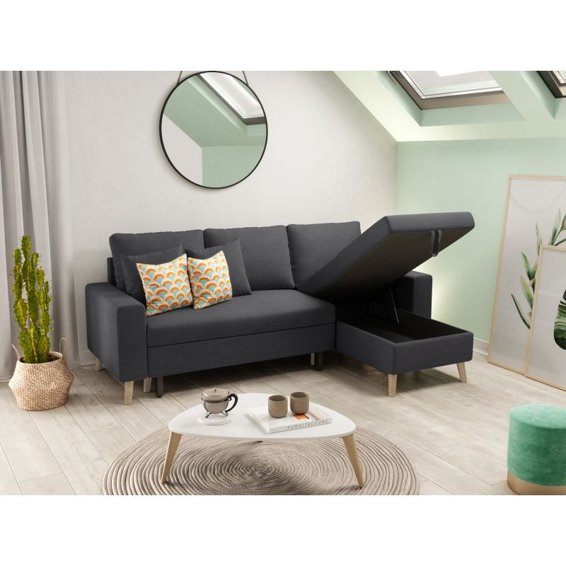 Scandinavian corner sofa convertible 4 places fabric CHOVIN (Dark grey) - image 56817