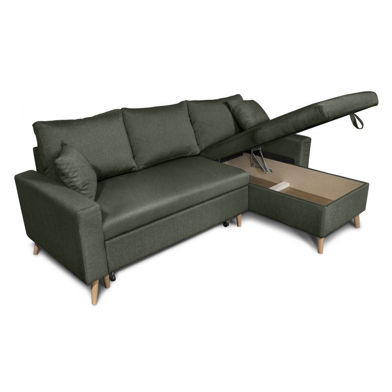 Scandinavian corner sofa convertible 4 places fabric CHOVIN (Dark green) - image 56827