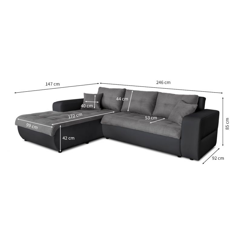Convertible corner sofa 4 places imitation and microfiber Left Corner BOND (Grey, black) - image 56883