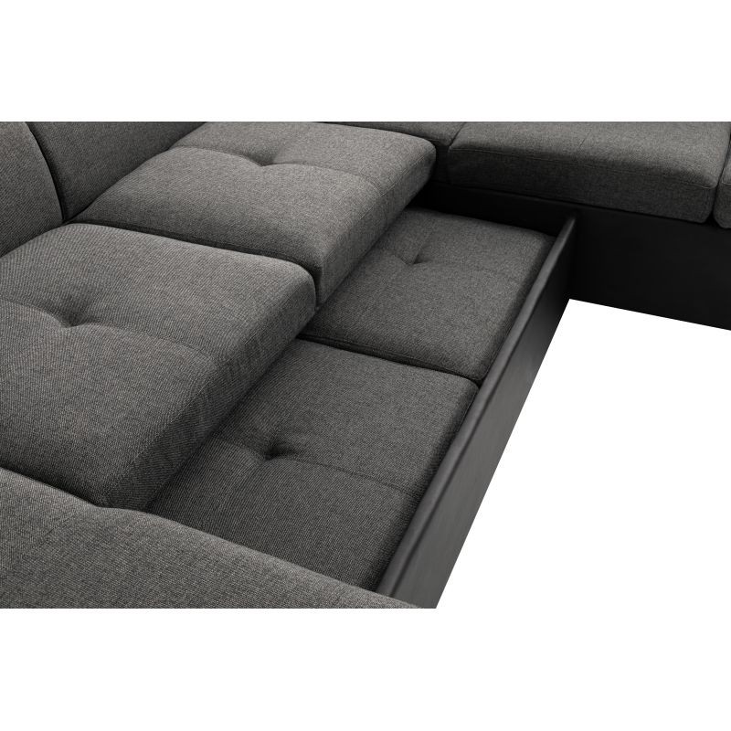 Canapé panoramique convertible 6 places tissu et simili PARMA (Gris, noir) - image 56886