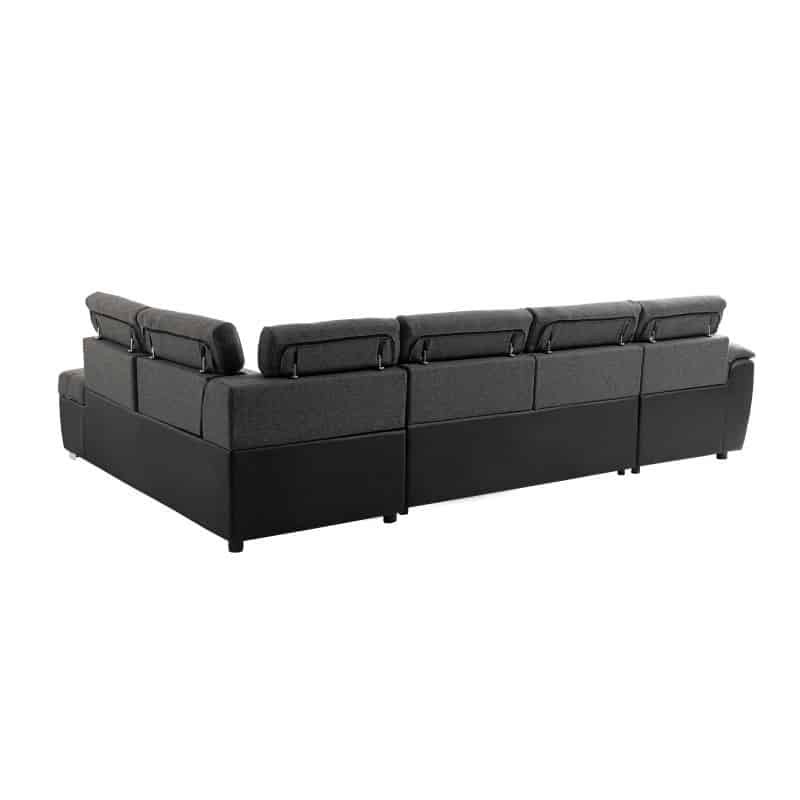 Sofá cama panorámico 6 plazas tela e imitación PARMA (Gris, negro) - image 56896