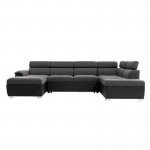 Sofá cama panorámico 6 plazas tela e imitación PARMA (Gris, negro)