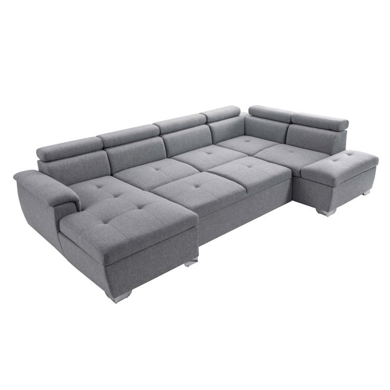 Convertible corner sofa 6 places fabric Right Angle PARMA (Grey) - image 56910