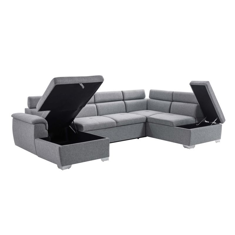 Convertible corner sofa 6 places fabric Right Angle PARMA (Grey) - image 56912
