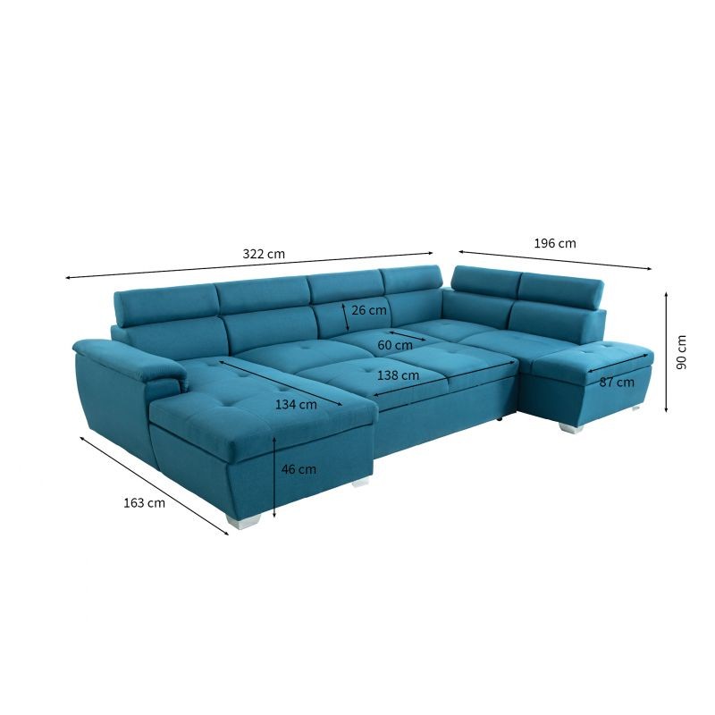 Convertible corner sofa 6 places fabric Right Angle PARMA (Blue) - image 56919
