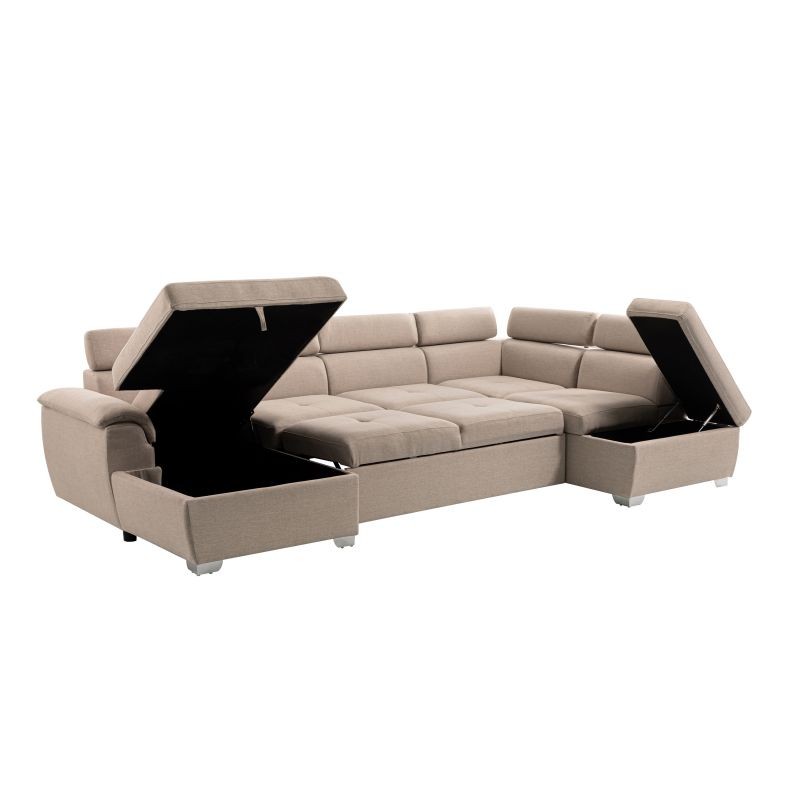 Convertible corner sofa 6 places fabric Right Angle PARMA (Beige) - image 56942