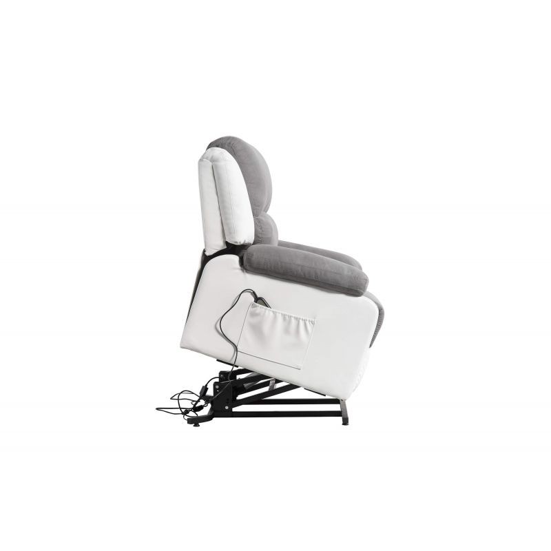 Poltrona relax elettrica con sollevatore in microfibra e imitazione SHANA (grigio, bianco) - image 57131