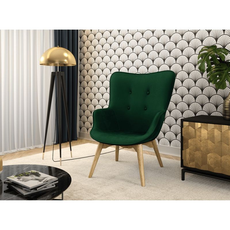 Velvet armchair and wooden foot DURON (Green) - image 57273