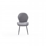 Set of 2 rounded fabric chairs with black metal legs ANOUK (Grey)