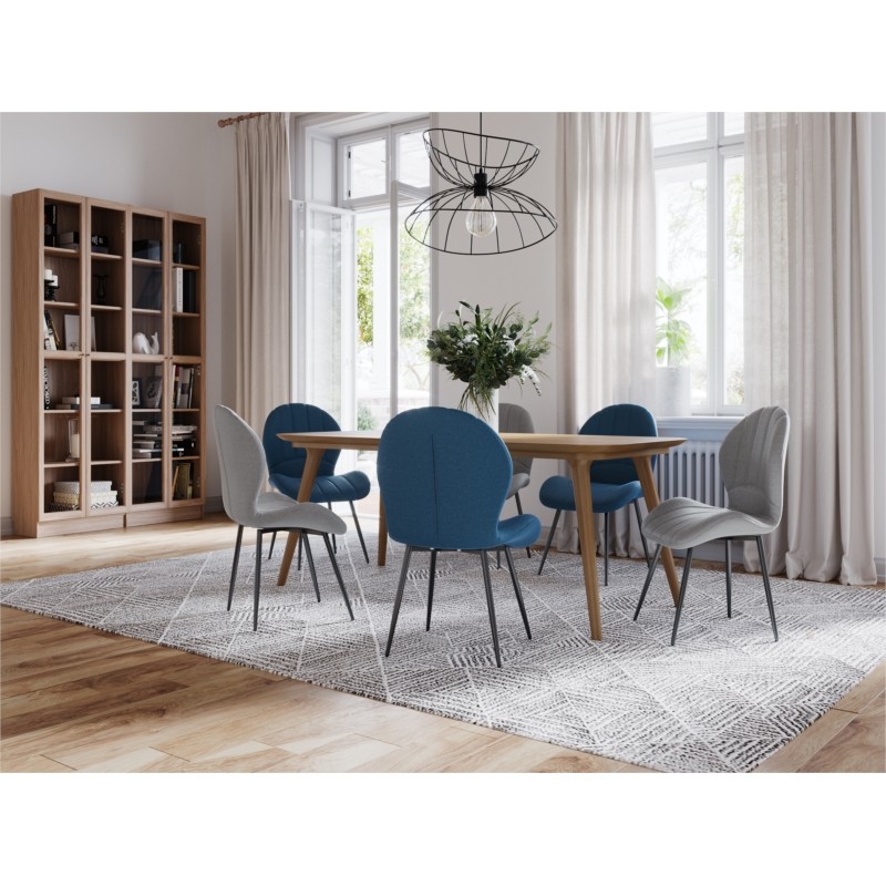 Set of 2 rounded fabric chairs with black metal legs ANOUK (Petroleum Blue) - image 57459