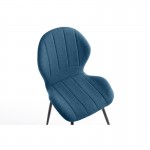 Set of 2 rounded fabric chairs with black metal legs ANOUK (Petroleum Blue)
