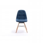 Set of 2 quilted fabric chairs with natural beech legs MANU (Petroleum Blue)