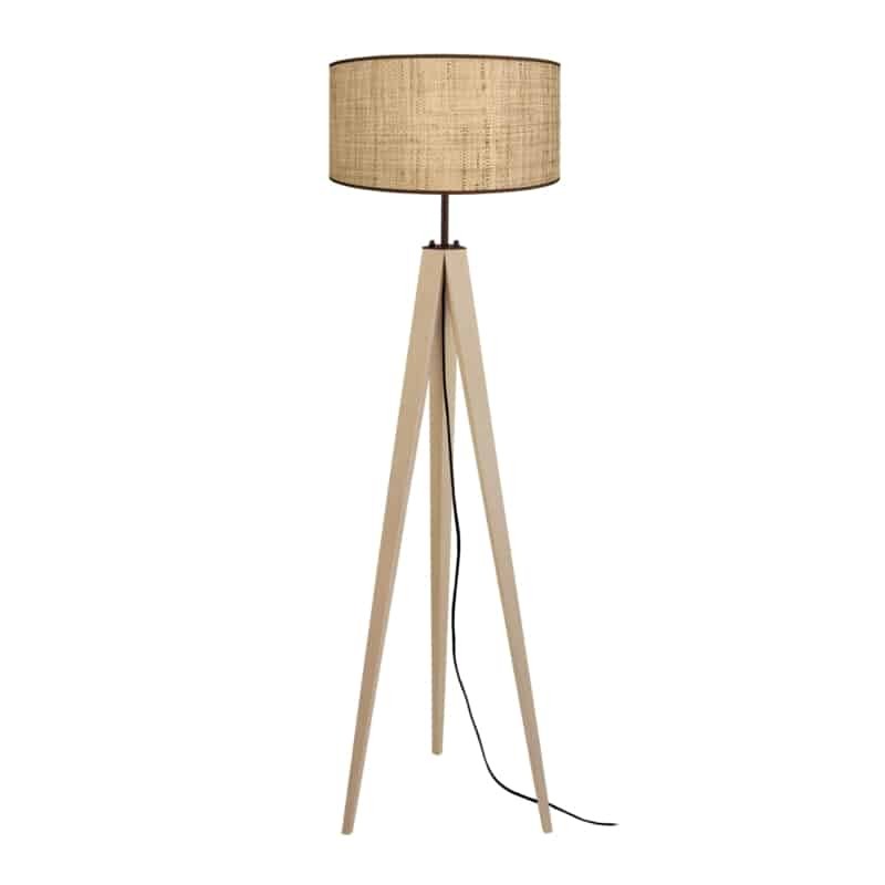 Floor lamp wooden legs and straw lampshade VOC (Natural) - image 57836