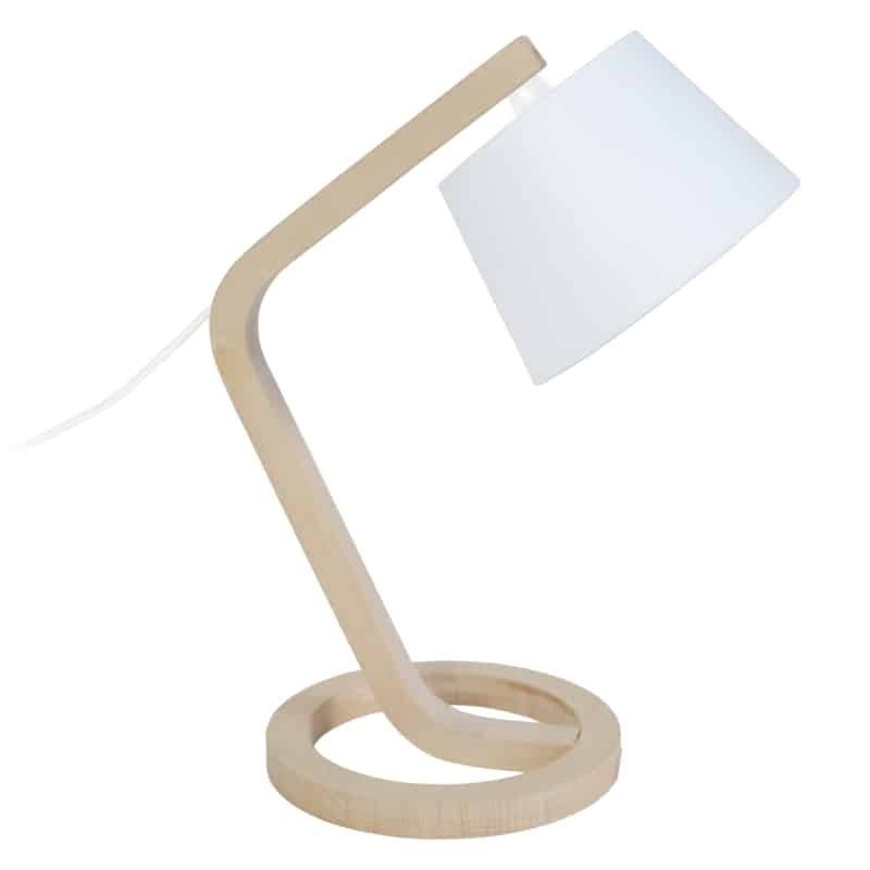 Tischleuchte mit Holzbeinen Lampenschirm aus MOKU Stoff (Weiß) - image 57848