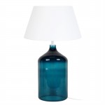 Table lamp in bluish glass and lampshade in REFLEX fabric (White)