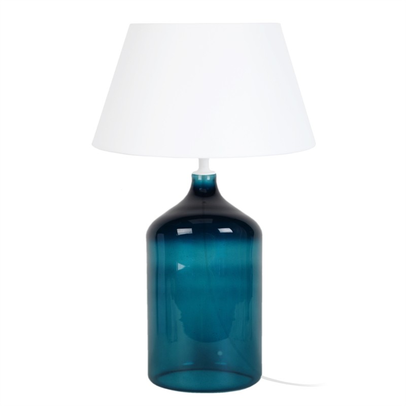 Tischleuchte aus bläulichem Glas und Lampenschirm aus REFLEX Stoff (Weiß)