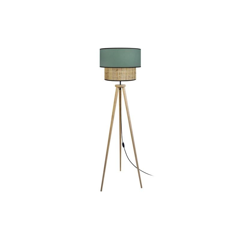 Floor lamp with light wood legs and cocy fabric lampshade (Green) - image 57862