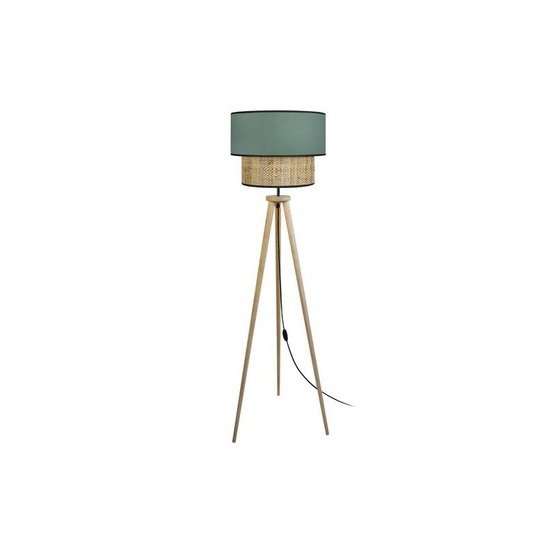Floor lamp with light wood legs and cocy fabric lampshade (Green) - image 57863