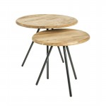 Coffee table legs black metal and top solid oak 40 cm BASTID (Natural)