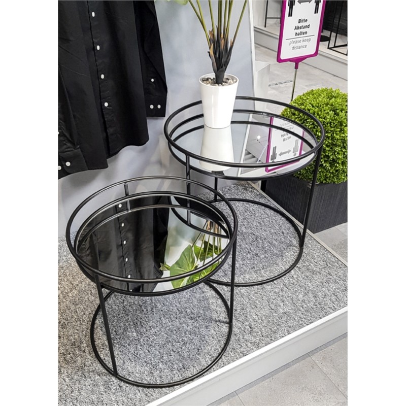 Set of 2 metal coffee tables and glass trays mirror effect GOYA (Black) - image 57874