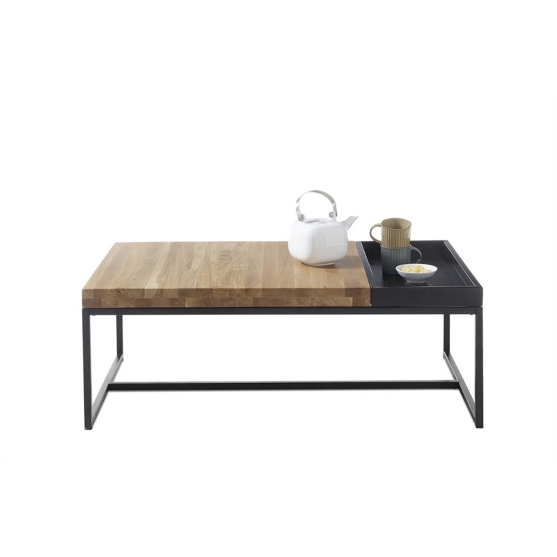 Solid oak coffee table with black legs and removable top INDIRA (Natural) - image 57897
