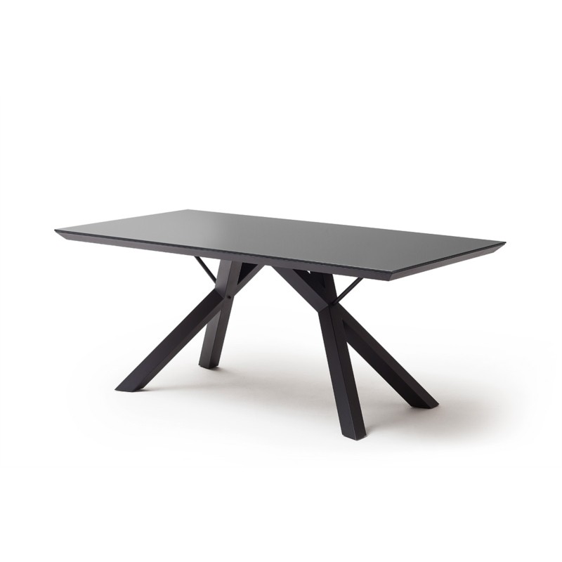 Table à manger 180 cm plateau en verre et pieds laqués JODIE (Noir) - image 57904