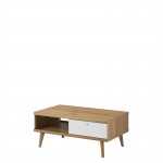 Scandinavian coffee table 2 drawers 107 cm PRYSK (White, wood)
