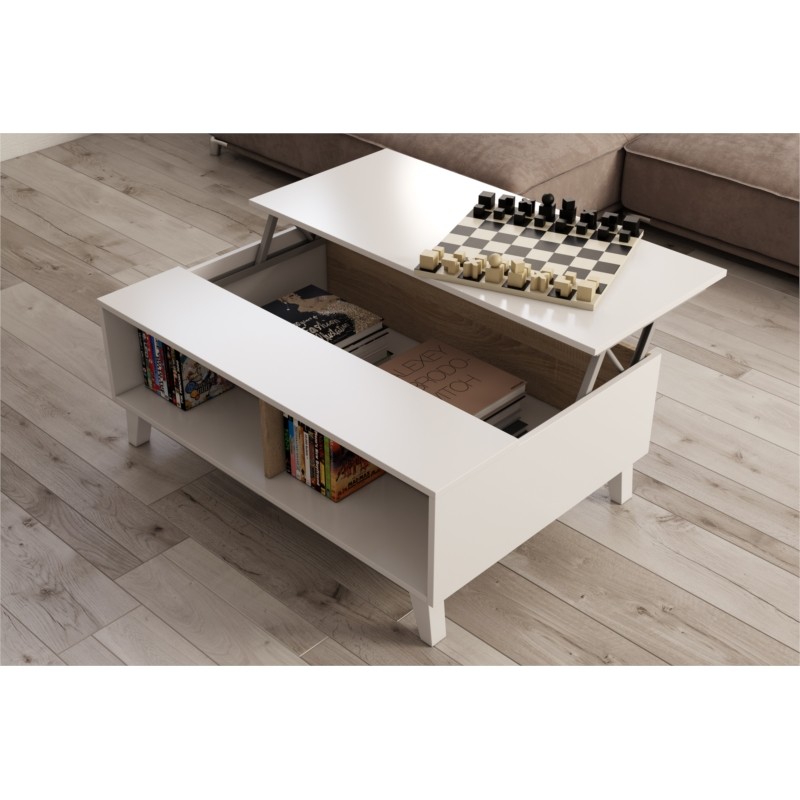 Coffee table with lifting central panel L100xD68 cm VESON (White, oak) - image 58108