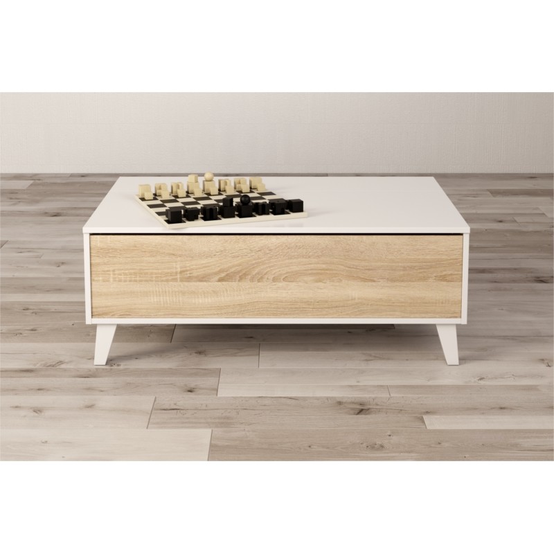 Coffee table with lifting central panel L100xD68 cm VESON (White, oak) - image 58109