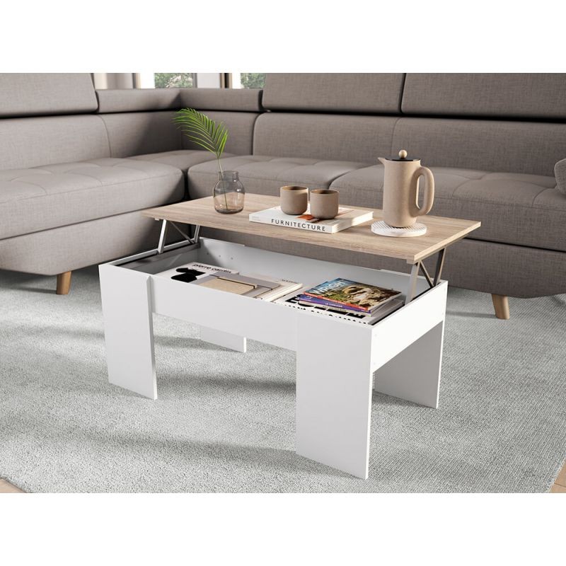 Tavolino con piano sollevabile arkham (Bianco, legno) - image 58124