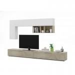 Meuble TV 2 portes L260cm et étagère murale  L210 cm VESON (Blanc, chêne)