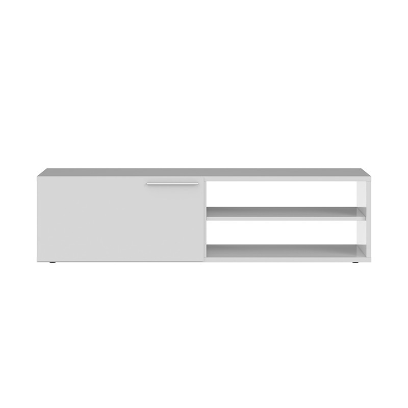 Porta TV 1 porta a battente e 2 nicchie portaoggetti VESON (bianco lucido) - image 58624