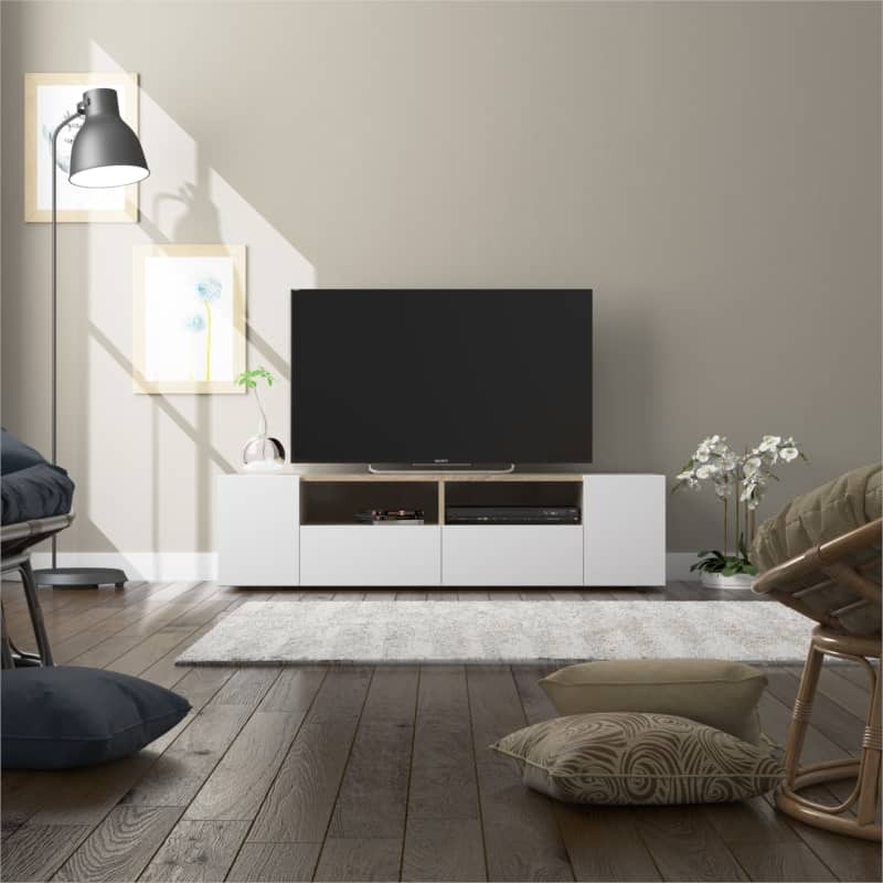 TV stand 4 doors and 2 storage niches L138 cm (Oak white) - image 58635