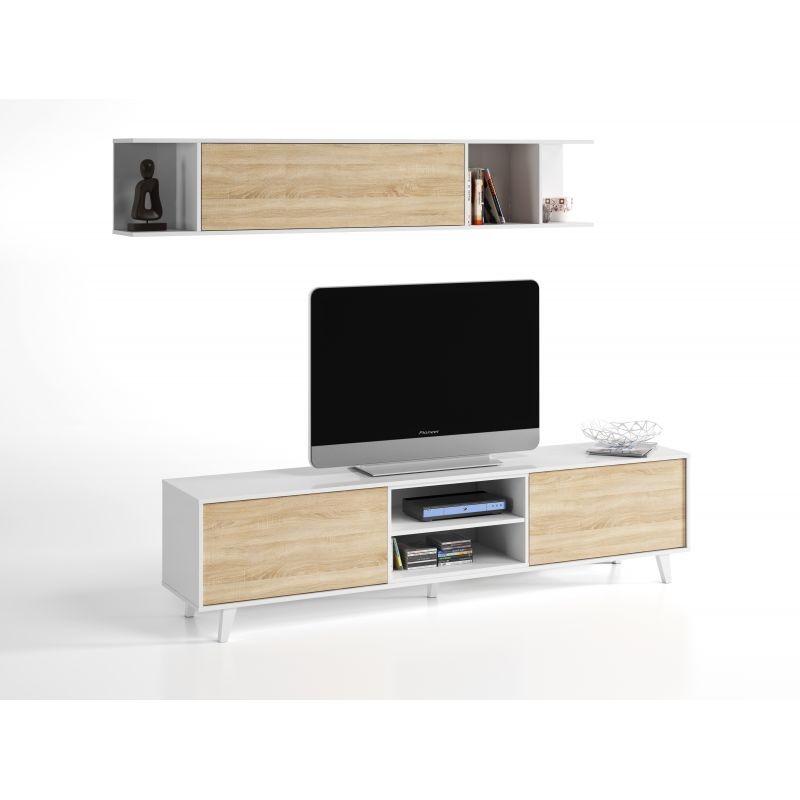 TV stand 2 doors with 2 niches and wall shelf VESON (White, oak) - image 58680