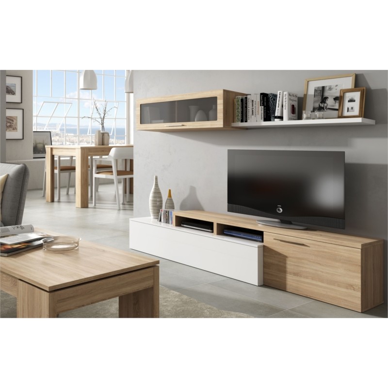 TV stand 2 doors with wall shelf L200 cm VESON (White, oak) - image 58693