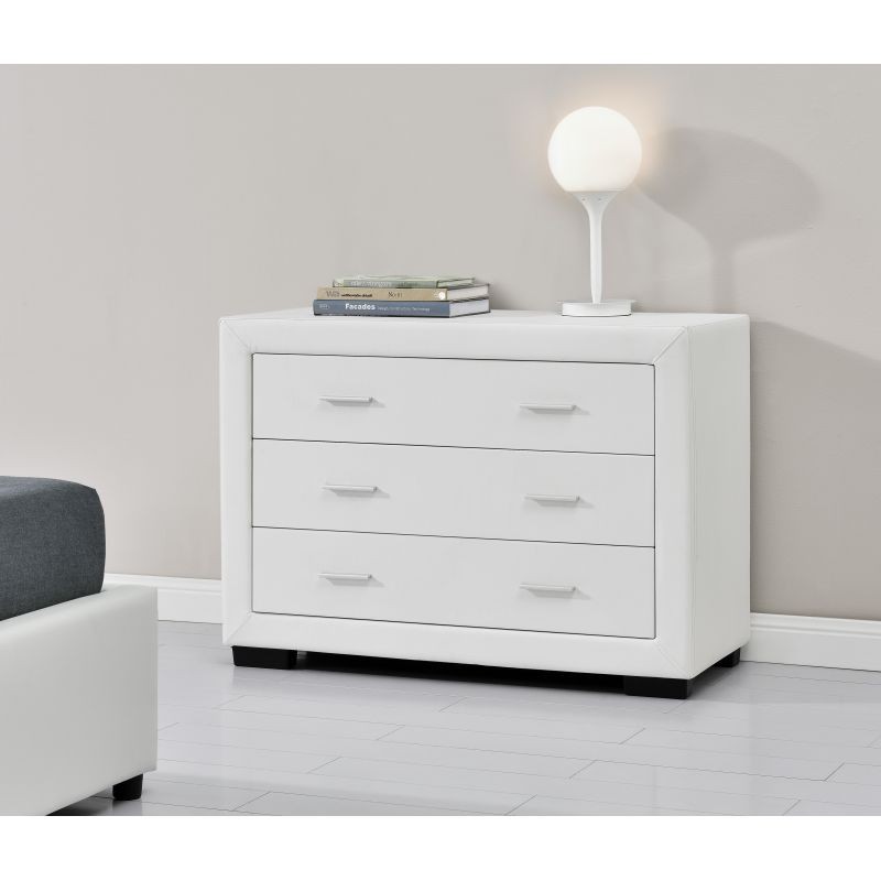 Bedroom chest of drawers 3 drawers in ALESIA Imitation Leather (white) - image 58714