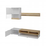 2-türiger TV-Ständer mit Regal und Wandsäule ROMY (Weiß, Holz)