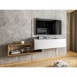 Wand-TV-Ständer 1 Tür und 1 Nische 210 cm XIAN (Weiß, Holz)