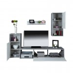 2-türiger TV-Ständer mit Regal und Wandsäulen ARON (Weiß, Beton)
