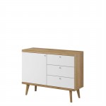Scandinavian sideboard 1 door and 3 drawers PRYSK (White, wood)